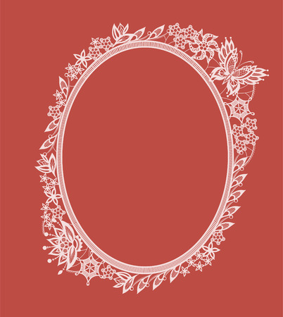The frame of the elements in the form of abstract lace flowers,  leaves and butterflyのイラスト素材