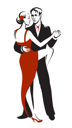 Dancing couple performing a sensual dance tangoのイラスト素材