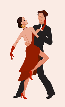 Dancing couple performing a sensual dance tangoのイラスト素材