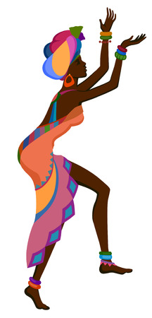 African woman dancing ritual dance in the bright national costumeのイラスト素材