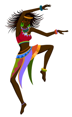African woman dancing ritual dance in the bright national costumeのイラスト素材