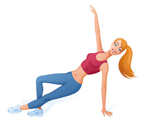 Girl with long hair does sport a dynamic exercise. She makes fitnessのイラスト素材