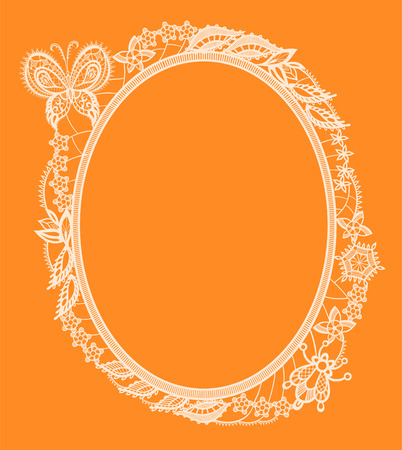 The frame of the elements in the form of abstract lace flowers,  leaves and butterfliesのイラスト素材