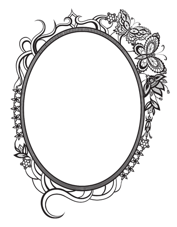 The frame of the elements in the form of abstract lace flowers,  leaves and butterfliesのイラスト素材