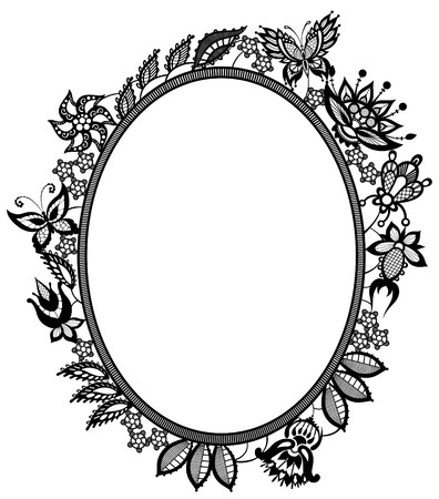 The frame of the elements in the form of abstract lace flowers,  leaves and butterfliesのイラスト素材