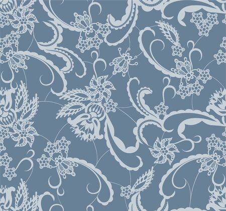 Seamless background is in the form of lace with decorative flowers and leavesのイラスト素材