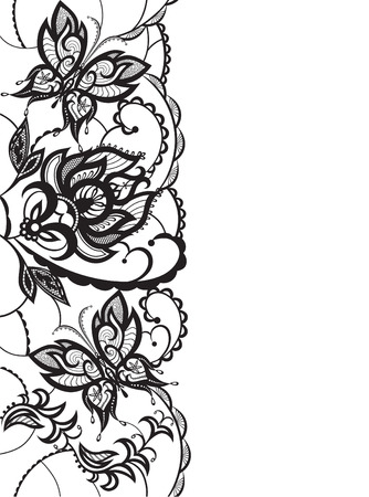 Abstract silhouettes invented decorative flowers leaves and butterflies. It may be for decoration backgrounds or other kinds of designのイラスト素材