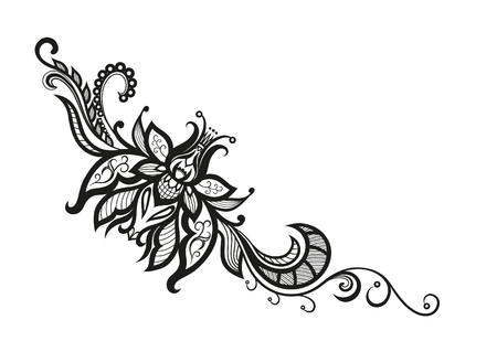 Abstract silhouettes of decorative flower and leaves. These leaves and flowers are reminiscent of lace, they are created to decorateのイラスト素材