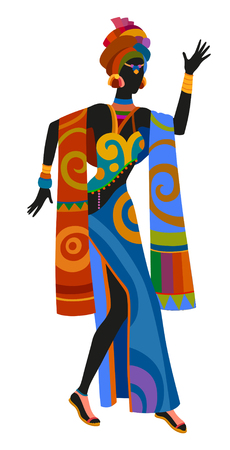 African woman dancing ritual dance in the bright national costumeのイラスト素材