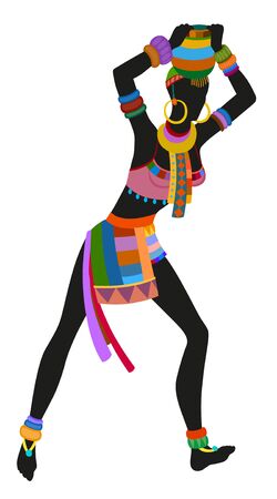 African woman in bright national costume dance dancing with a pitcherのイラスト素材