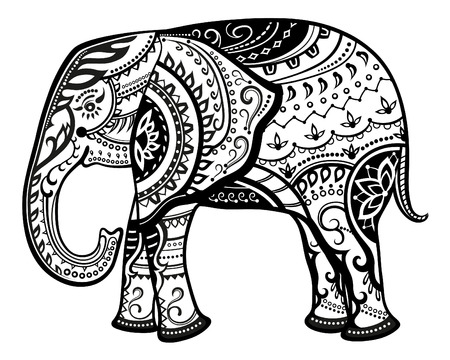 The stylized figure of an elephant in the festive patternsのイラスト素材