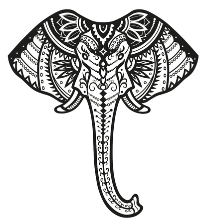 The stylized head of an elephant in the festive patternsのイラスト素材