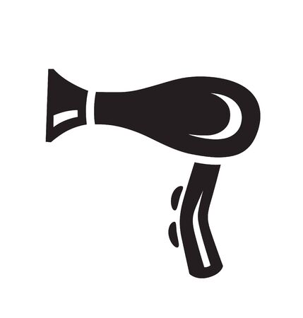 Blow Dryer. Hair Dryer. Hairdresser Symbol. Vector black hairdryer icon on white backgroundのイラスト素材