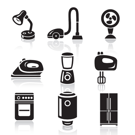 Household appliances icon set in minimalist style. Black sign on white backgroundのイラスト素材
