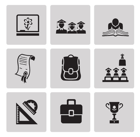 Education icon set in minimalist style. Black sign on gray backgroundのイラスト素材