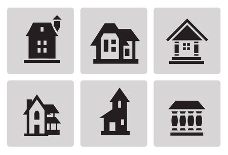 Houses icon set in minimalist style. Black sign on gray backgroundのイラスト素材