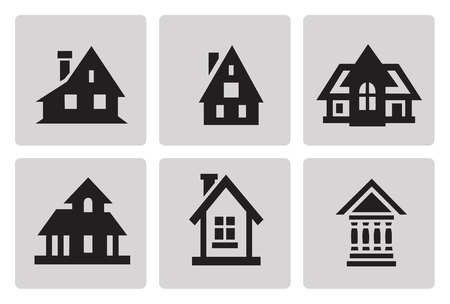 Houses icon set in minimalist style. Black sign on gray backgroundのイラスト素材