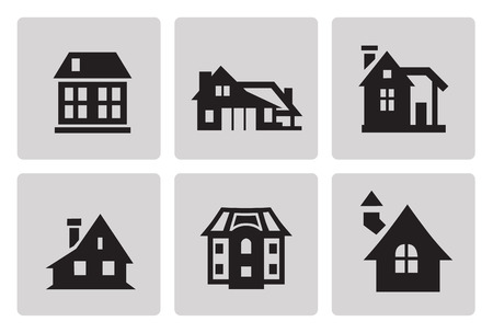 Houses icon set in minimalist style. Black sign on gray backgroundのイラスト素材