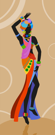 African woman in bright national costume dance dancing with a pitcherのイラスト素材