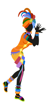 African woman dancing ritual dance in the bright national costumeのイラスト素材