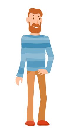 Young man with beard dressed in sweater and jeansのイラスト素材