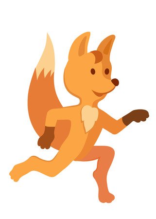 Running baby cartoon fox with fluffy tailのイラスト素材
