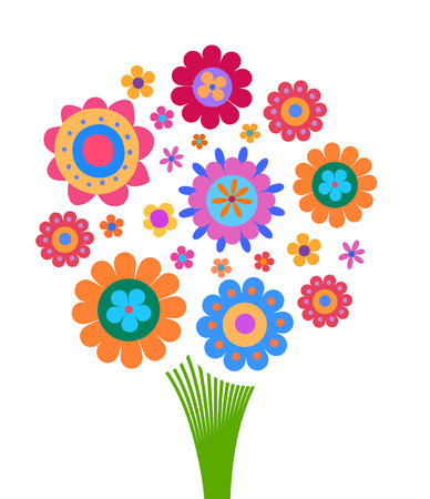 Naive style colorful flowers arrangement in the form of a bouquetのイラスト素材