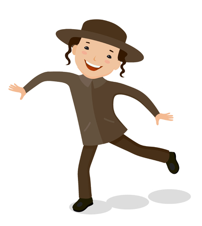Dancing of little cartoon jewish kid in traditional clothesのイラスト素材