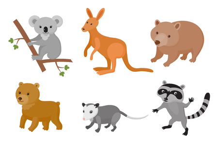 Zoo wild animals colorful set. Vector illustration. Mammals isolate on white background