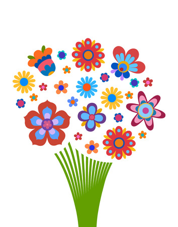 Naive style colorful flowers arrangement in the form of a bouquetのイラスト素材