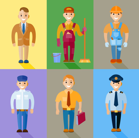 Vector illustration set of men of different professions. 6 people type of characters engaged in various sectorsのイラスト素材
