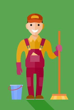 Cleaner figure illustration. Vector icon in flat style design. Stewardess dressed in shapeのイラスト素材
