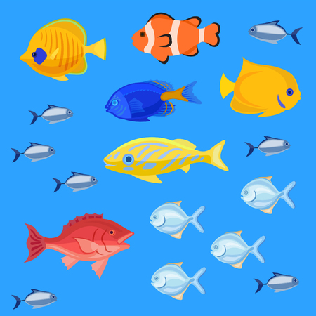 Sea lake and ocean colorful bright fishes. Set of different fhishes for any kind of designのイラスト素材
