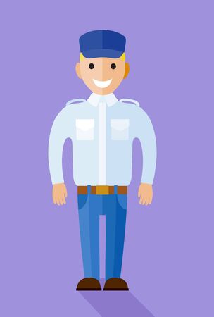 Metro driver figure illustration. Vector icon in flat style design. Stewardess dressed in shapeのイラスト素材