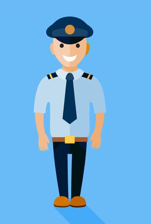 Pilot figure illustration. Vector in flat style design. Stewardess dressed in shapeのイラスト素材