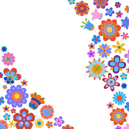 Greeting card with naive style colorful flowers. Or set of decorative elements for any kind of designのイラスト素材