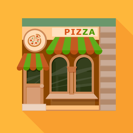 Colorful  pizzeria front view flat icon, vector illustrationのイラスト素材