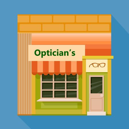Colorful optician's shop front view flat icon, vector illustrationのイラスト素材