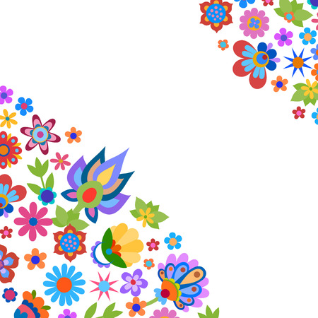Greeting card with naive style colorful flowers. Or set of decorative elements for any kind of designのイラスト素材