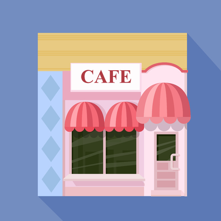 Colorful cafe front view flat icon, vector illustrationのイラスト素材
