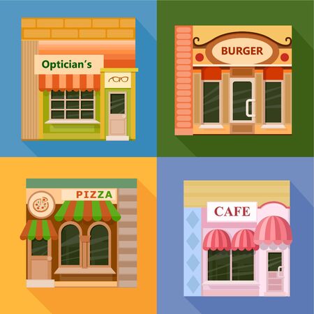 Flat style cafe restaurant shop store little tiny fancy icon set.のイラスト素材