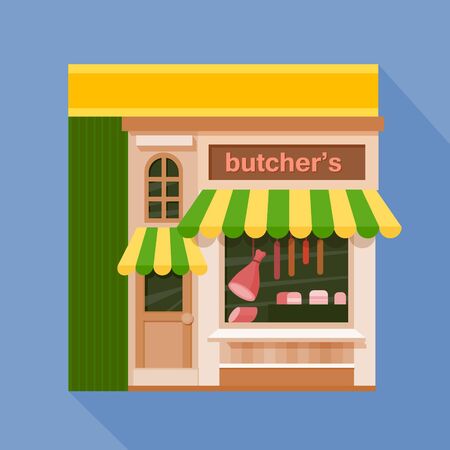 Colorful butcher's shop front view flat icon, vector illustrationのイラスト素材