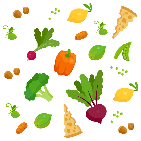 Health food 100% organic background. Set of vegetables and other healthy foodsのイラスト素材