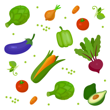 Health food 100% organic background. Set of vegetablesのイラスト素材