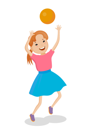 Playing of little cartoon fun girl  in bright clothing with ballのイラスト素材