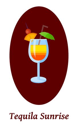 Tequila Sunrise cocktail menu item or any kind of design. Party drink icon vector illustrationのイラスト素材