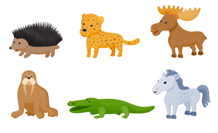 Zoo wild animals colorful set. Mammals and reptile  isolate on white backgroundのイラスト素材