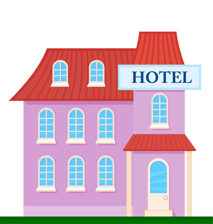 Colorful hotel front view on nature background, vector illustrationのイラスト素材