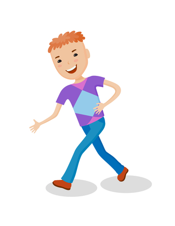 Playing of little cartoon fun boy in bright clothesのイラスト素材