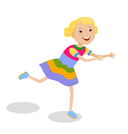 Playing of little cartoon fun girl  in bright dressのイラスト素材